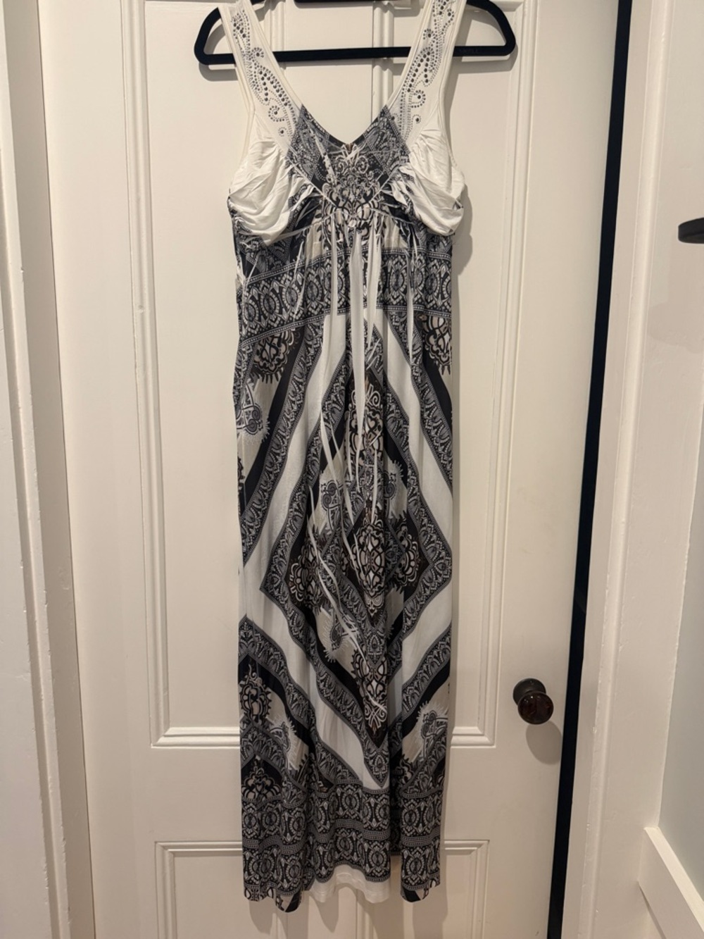 Apt. 9 Black and White Printed Crochet-Trim Maxi Dress